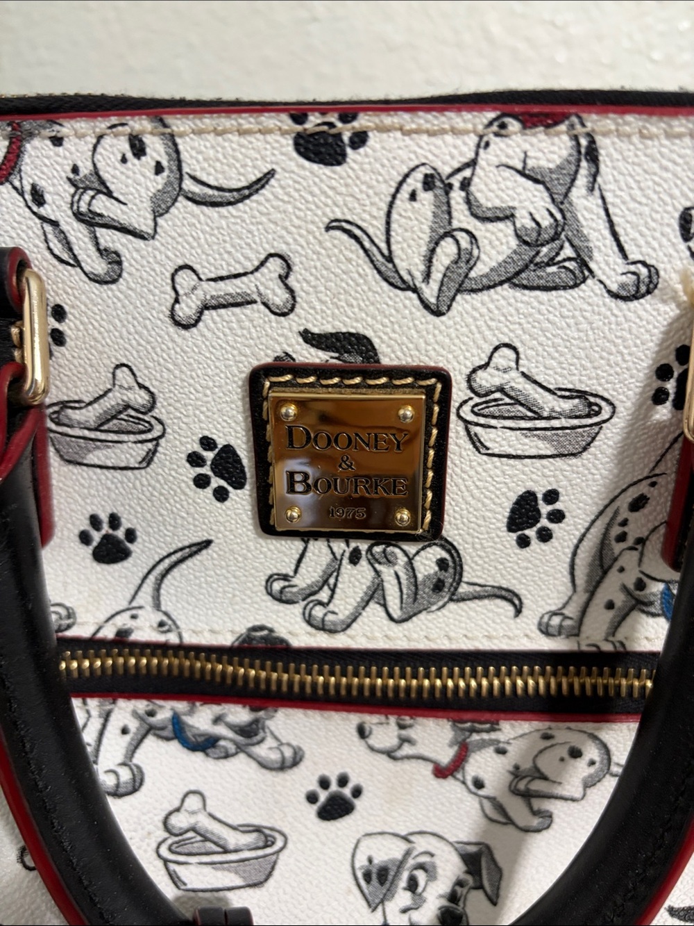 Dooney & Bourke Disney 101 Dalmatian Print Satchel with Red Trim - Picture 2 of 14